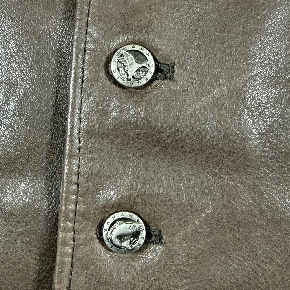 Vtg Banana Republic Brown Leather Hunting Vest Animal Buttons Sz L Buckle Back